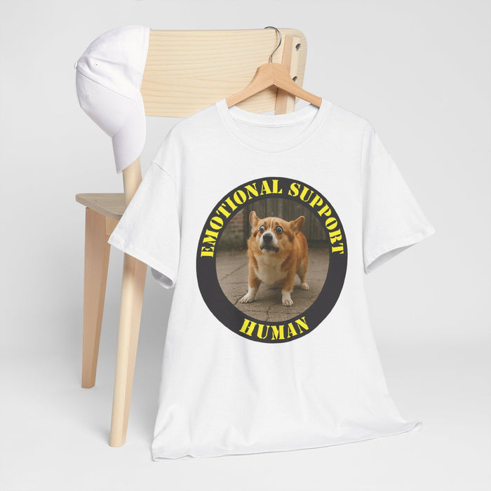 Emotional Support Human Tee — Funny Dog Circle Design