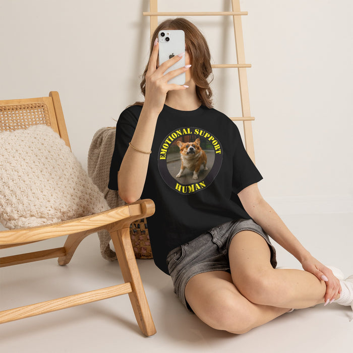 Emotional Support Human Tee — Corgi Patch Graphic T-Shirt