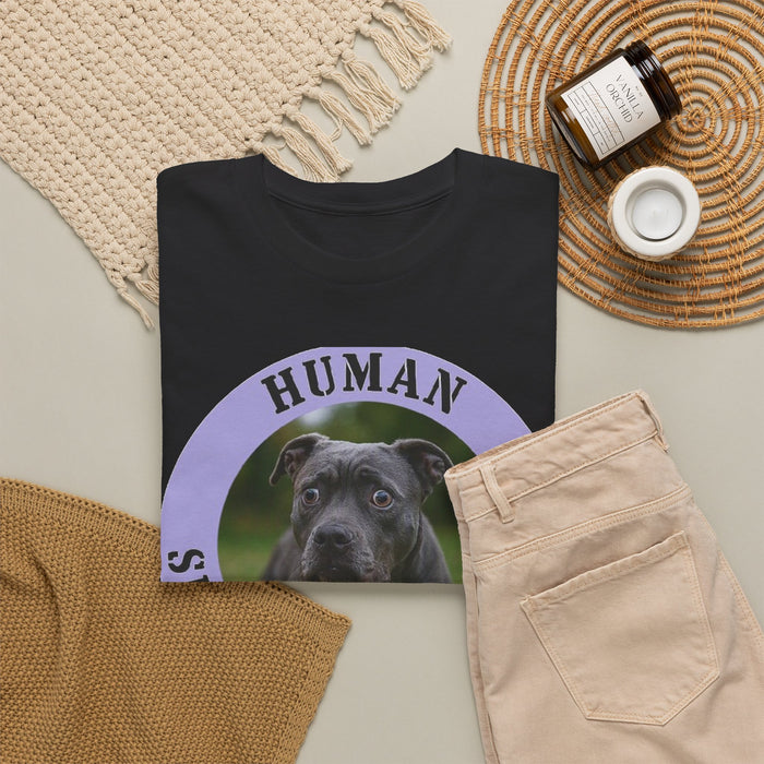 Pit Bull T-Shirt — "Human Security Blanket" Black Dog Photo Tee