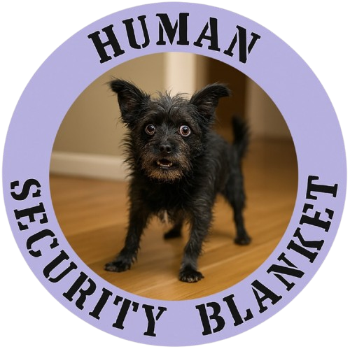 T-Shirt — "Human Security Blanket" Cute Black Dog Photo Tee