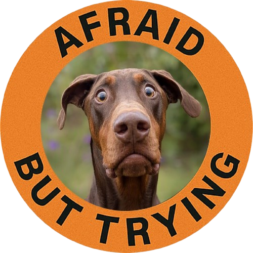 Doberman Dog Photo Tee — "Afraid But Trying" Inspirational Graphic T-Shirt