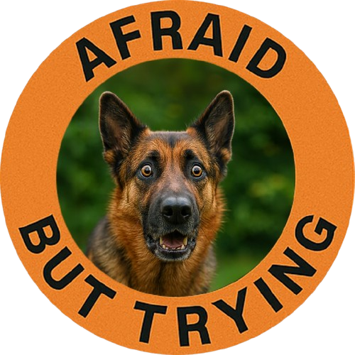 German Shepherd Afraid But Trying Tee — Motivational Dog Graphic T-Shirt