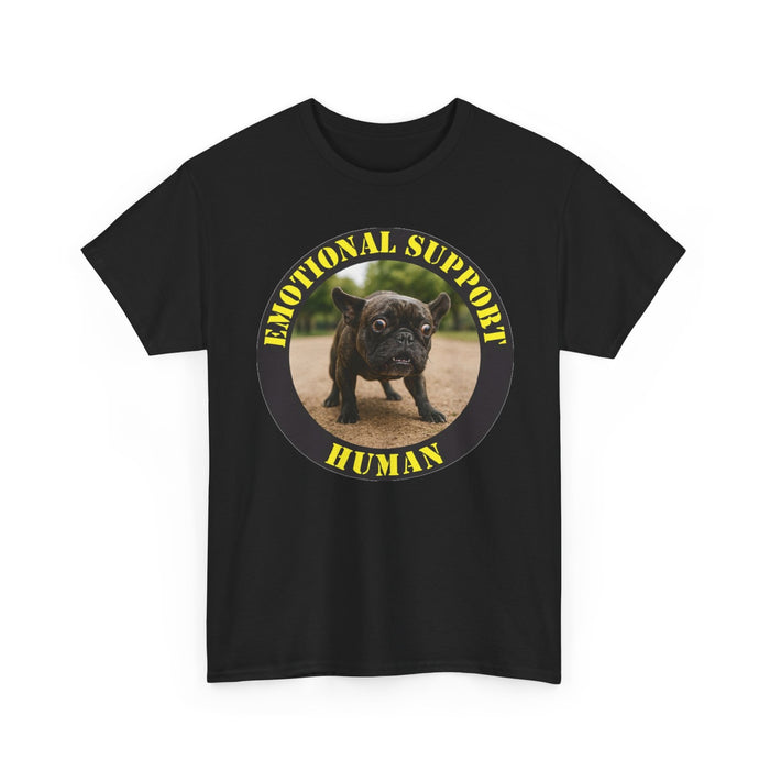 Emotional Support Human T-Shirt — Funny Pet Therapy Tee with Pug Photo
