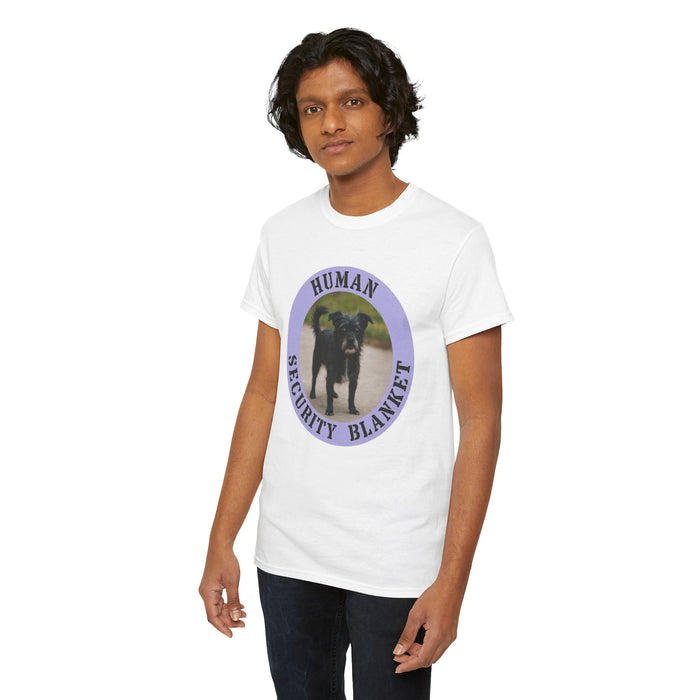 Human Security Blanket T-Shirt — Cute Black Dog Graphic Tee