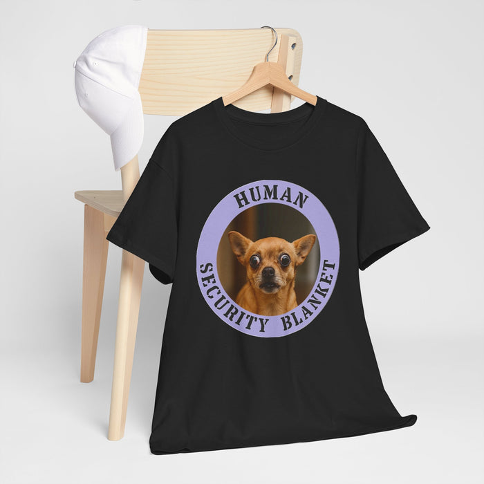 Human Security Blanket Tee — Cute Chihuahua Vintage Badge T‑Shirt