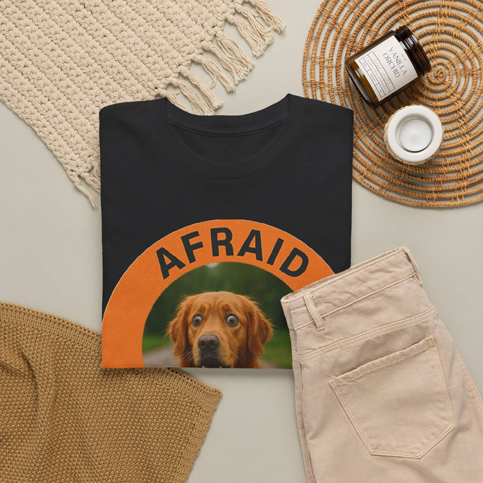 Golden Retriever T-Shirt — "Afraid But Trying" Dog Photo Graphic Tee