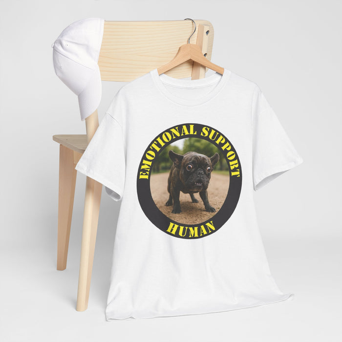 Emotional Support Human T-Shirt — Funny Pet Therapy Tee with Pug Photo