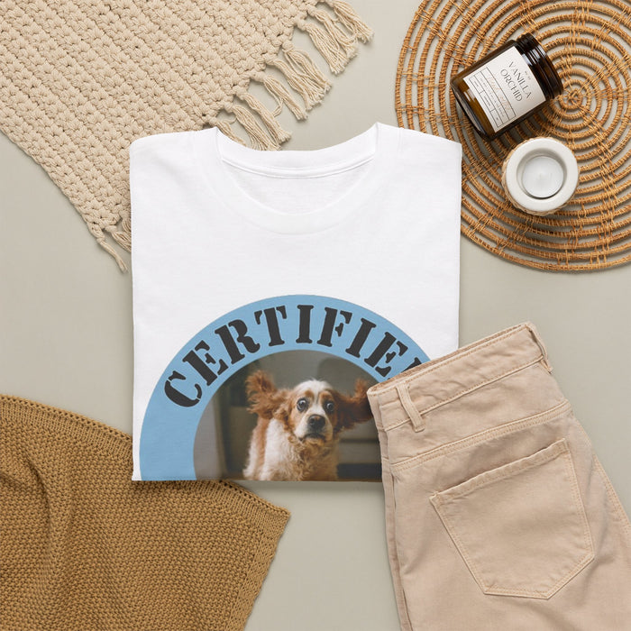 T-Shirt — "Certified Velcro Dog" Vintage Pet Photo Tee