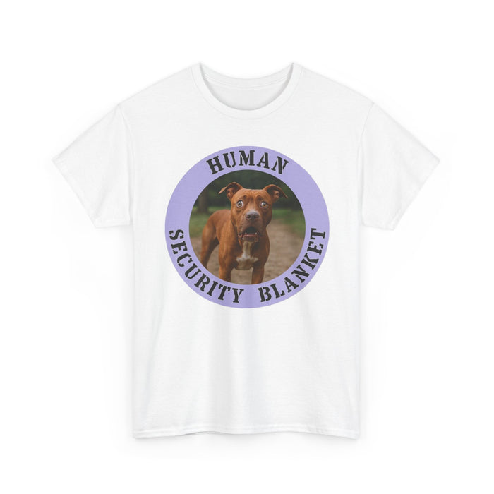 Pit Bull Human Security Blanket T-Shirt — Funny Dog Photo Tee for Dog Lovers