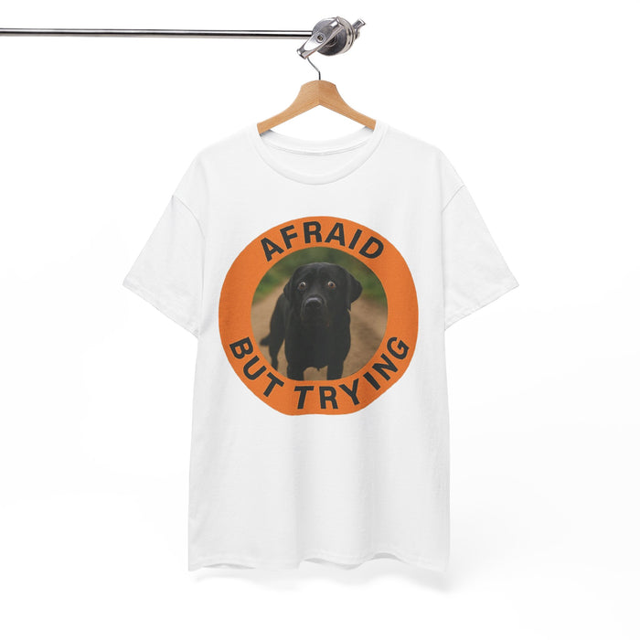 Labrador retriever T-Shirt — "Afraid But Trying" Black Lab Graphic Tee