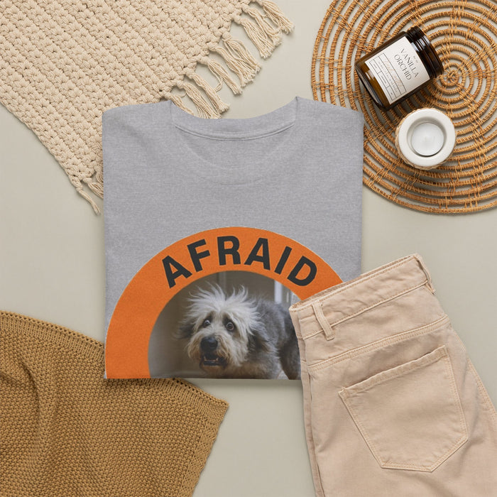 Afraid But Trying T‑Shirt — Cute Rescue Dog Motivational Old English Sheepdog Tee