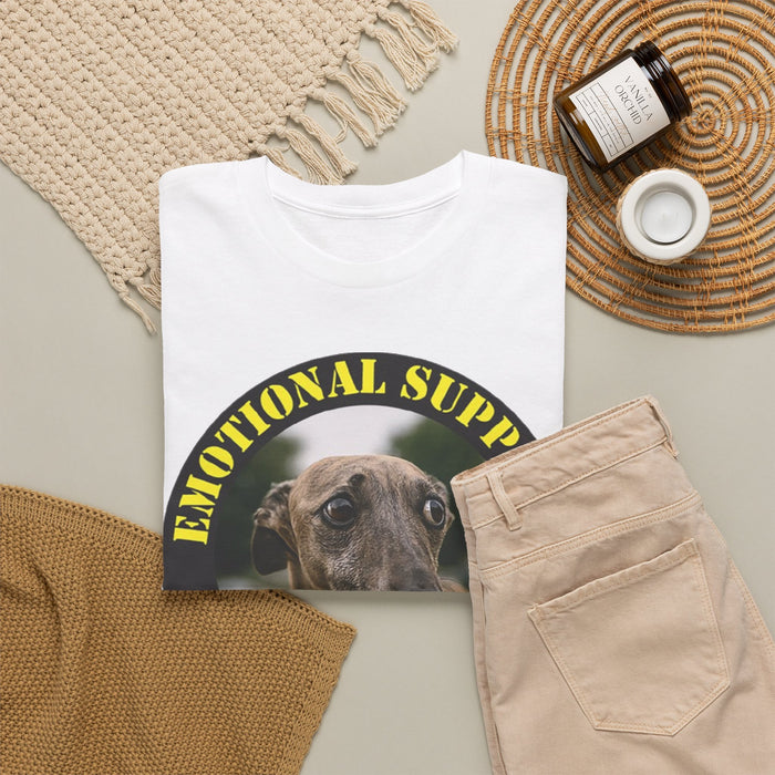 Emotional Support Human Tee — Cute Greyhound Photo Graphic Shirt