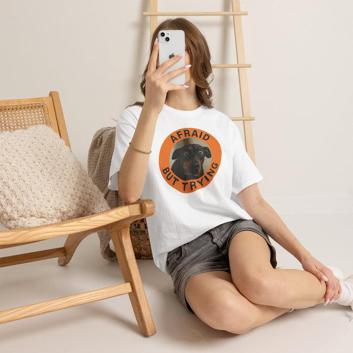 Afraid But Trying T‑Shirt — Cute Nervous Dog Graphic Tee