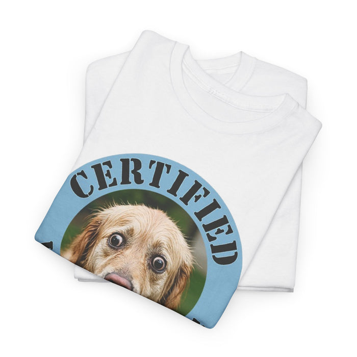 Certified Velcro Dog T‑Shirt – Funny Pet Lover Tee with Dog Face Badge