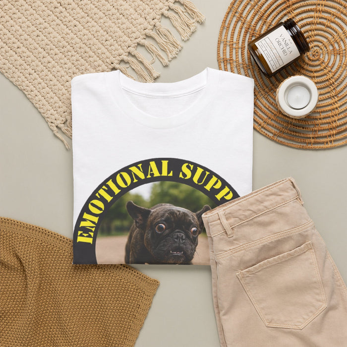 Emotional Support Human T-Shirt — Funny Pet Therapy Tee with Pug Photo