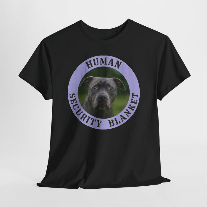 Pit Bull Human Security Blanket Dog Photo Tee — Funny Pet Lover T-Shirt