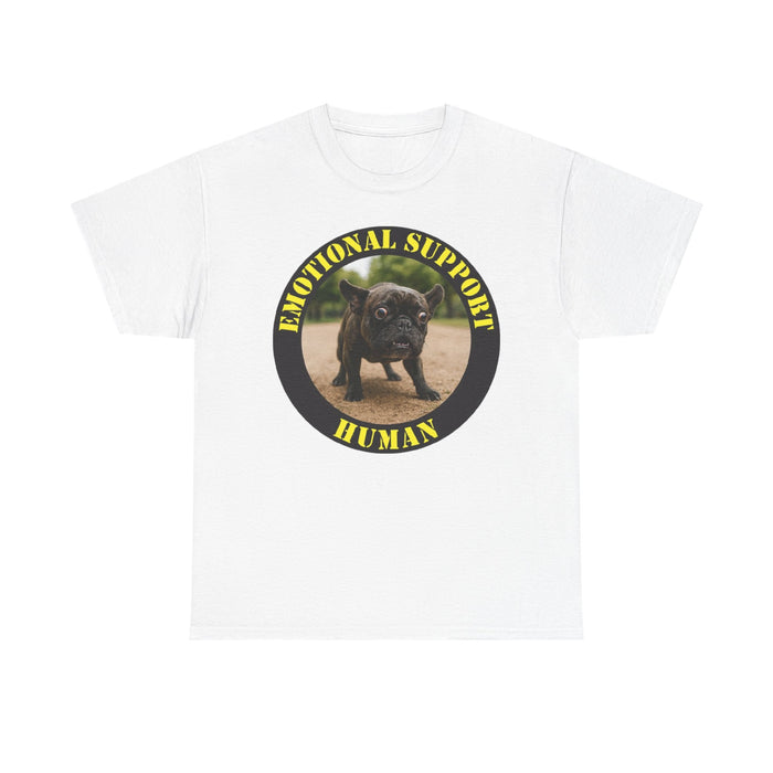 Emotional Support Human T-Shirt — Funny Pet Therapy Tee with Pug Photo