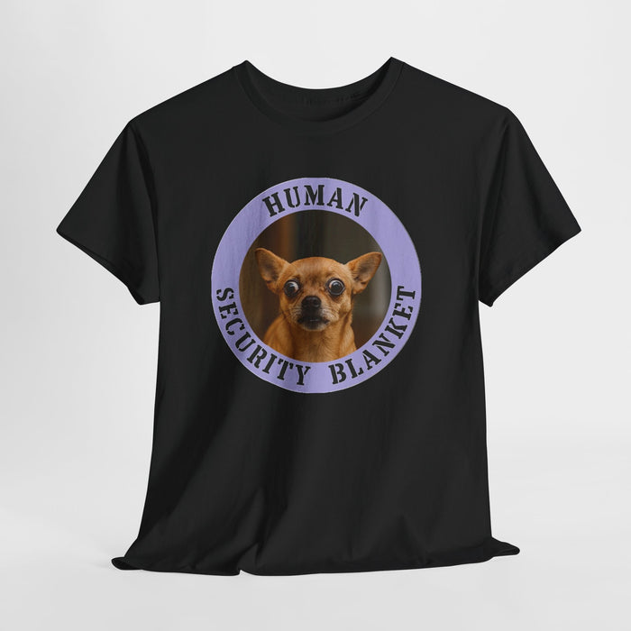 Human Security Blanket Tee — Cute Chihuahua Vintage Badge T‑Shirt