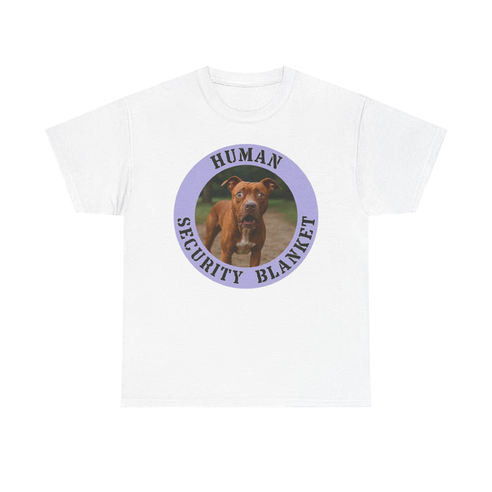 Pit Bull Human Security Blanket T-Shirt — Funny Dog Photo Tee for Dog Lovers