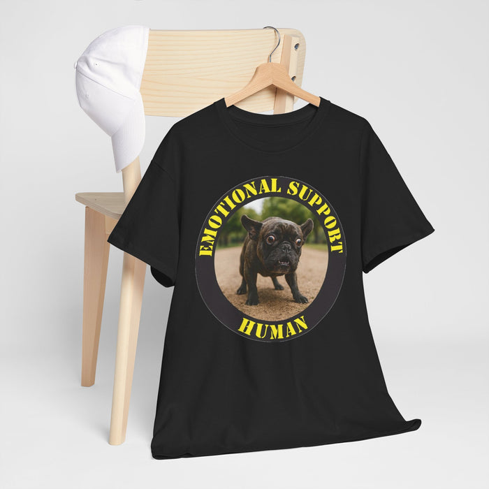 Emotional Support Human T-Shirt — Funny Pet Therapy Tee with Pug Photo
