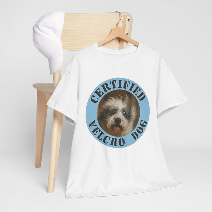 Certified Velcro Dog T‑Shirt — Funny Pet Lover Tee featuring Dog Portrait
