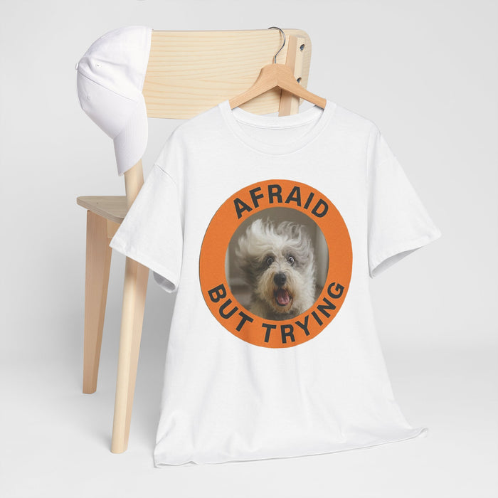 Afraid But Trying Dog Tee - Cute Encouragement Old English Sheepdog T-Shirt