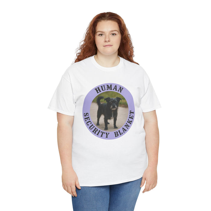 Human Security Blanket T-Shirt — Cute Black Dog Graphic Tee