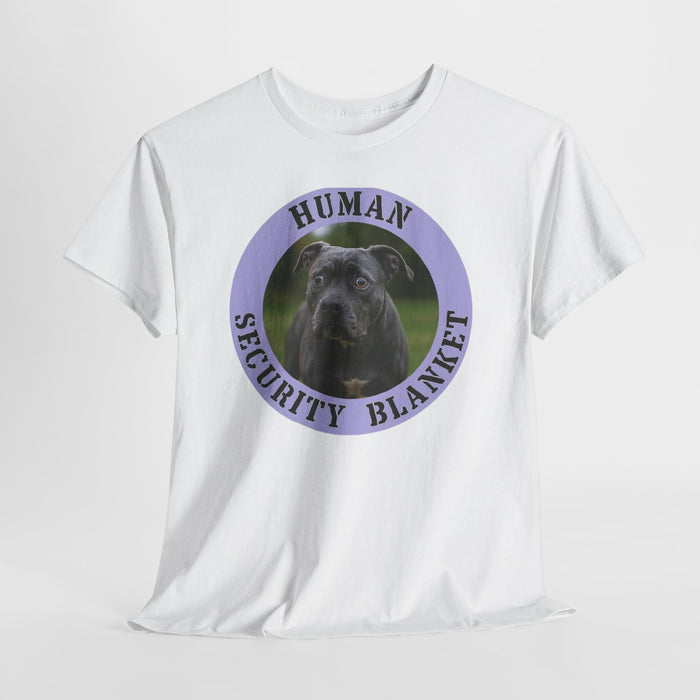 Pit Bull T-Shirt — "Human Security Blanket" Black Dog Photo Tee