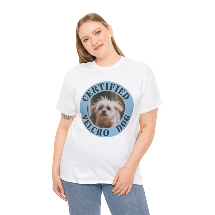 Certified Velcro Dog T‑Shirt — Funny Pet Lover Tee with Cute Dog Photo
