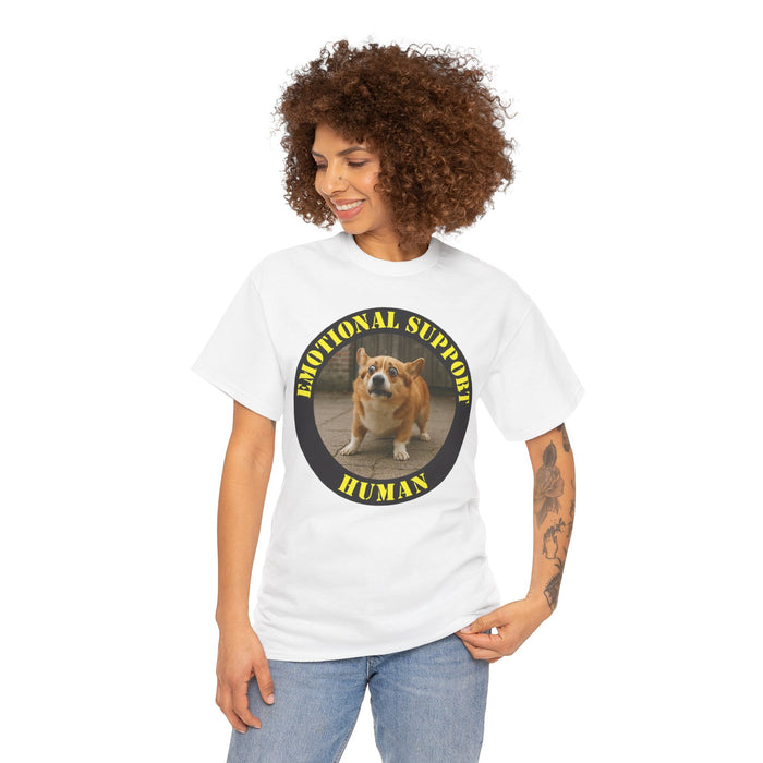 Emotional Support Human Tee — Funny Dog Circle Design