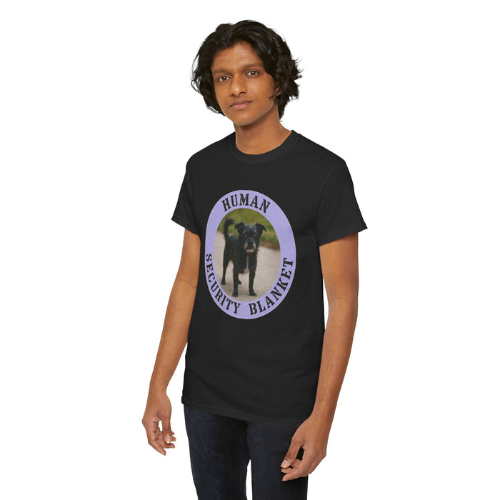 Human Security Blanket T-Shirt — Cute Black Dog Graphic Tee