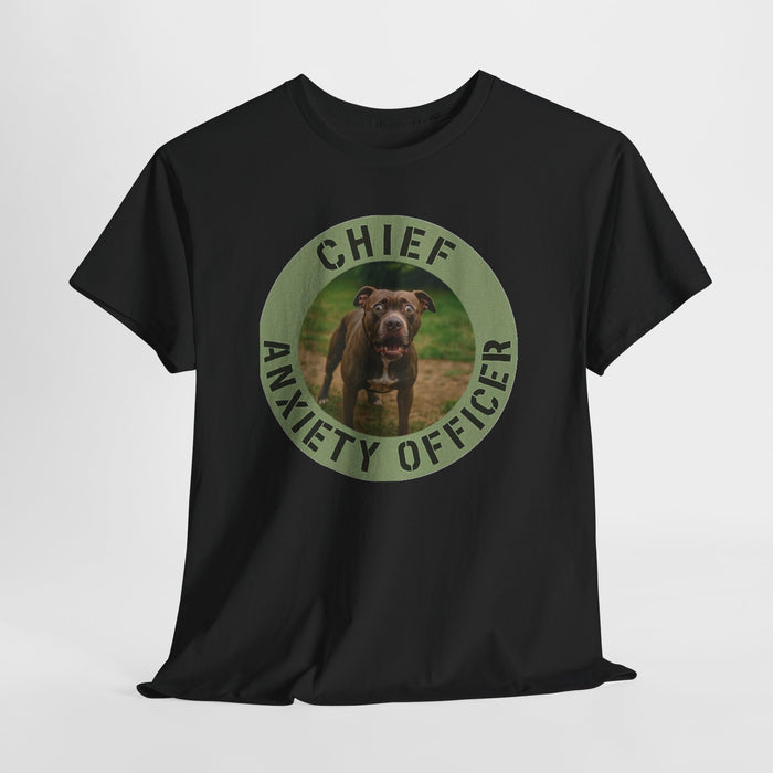 Dog Lover T-Shirt — "Chief Anxiety Officer" Graphic Tee with Funny Pup Design