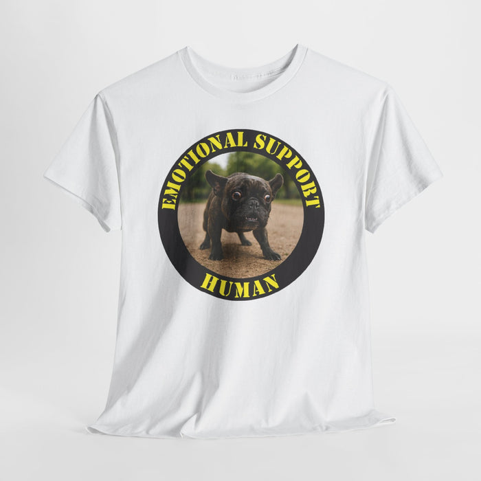 Emotional Support Human T-Shirt — Funny Pet Therapy Tee with Pug Photo