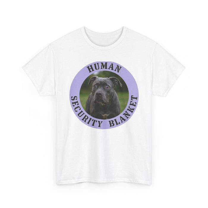 Pit Bull T-Shirt — "Human Security Blanket" Black Dog Photo Tee