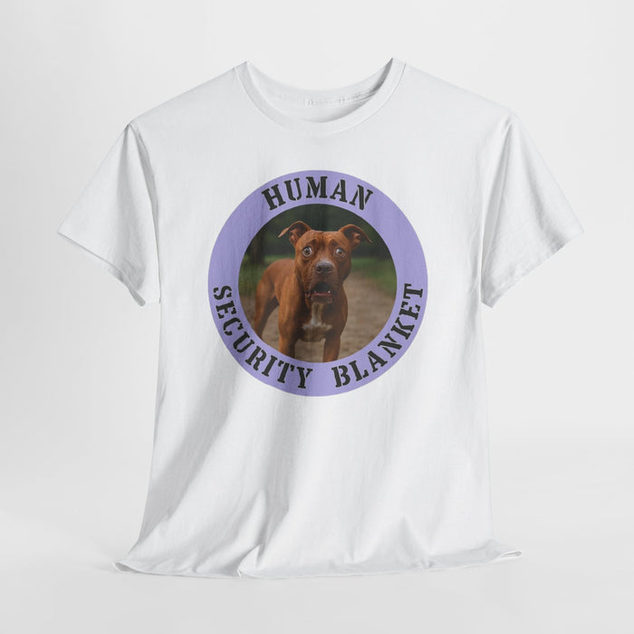 Pit Bull Human Security Blanket T-Shirt — Funny Dog Photo Tee for Dog Lovers