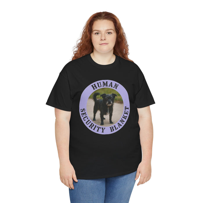 Human Security Blanket T-Shirt — Cute Black Dog Graphic Tee