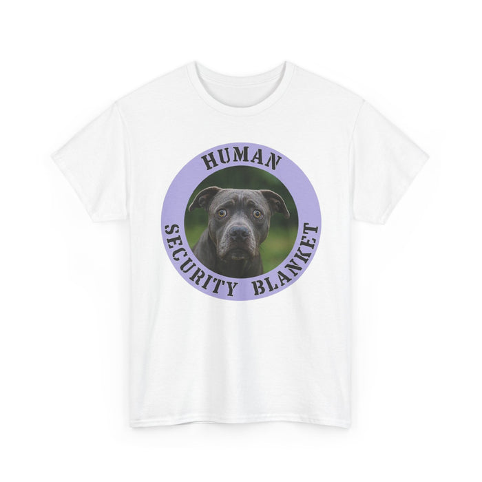 Pit Bull Human Security Blanket Dog Photo Tee — Funny Pet Lover T-Shirt