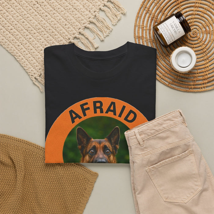 German Shepherd Afraid But Trying Tee — Motivational Dog Graphic T-Shirt