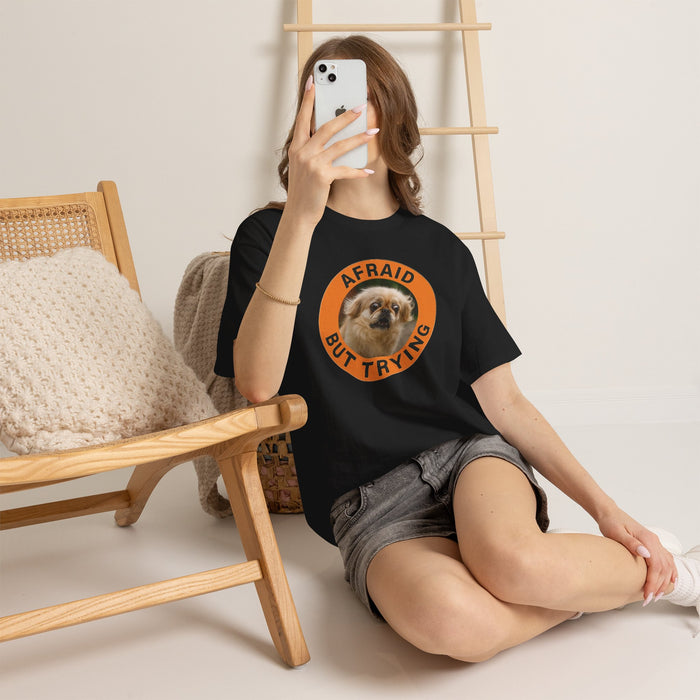 Afraid But Trying Tee — Cute Anxious Dog Graphic T-Shirt