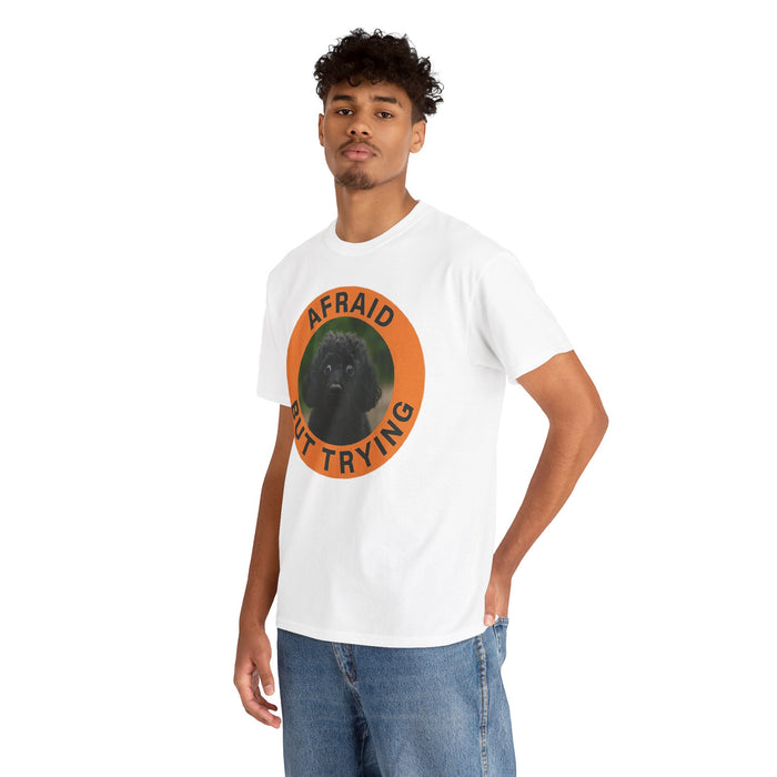 Afraid But Trying T‑Shirt — Cute Nervous Poodle Graphic Tee
