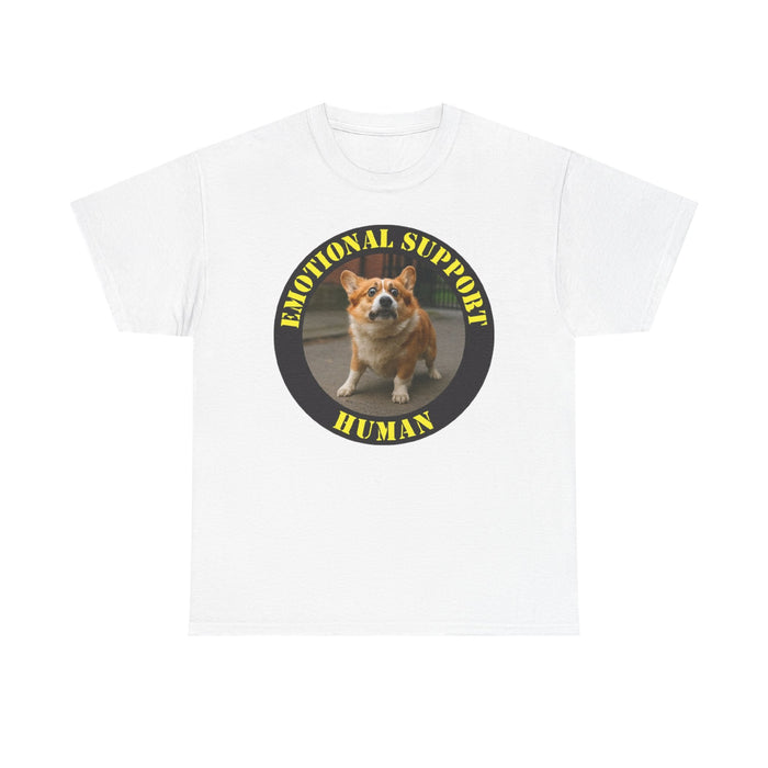 Emotional Support Human Tee — Corgi Patch Graphic T-Shirt