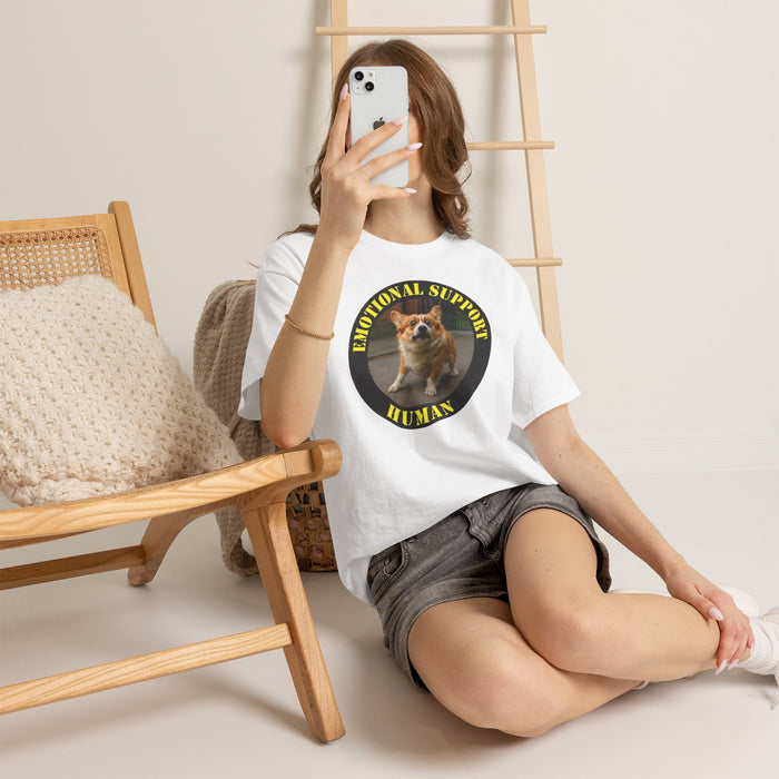 Emotional Support Human Tee — Corgi Patch Graphic T-Shirt