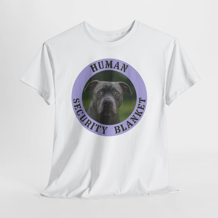 Pit Bull Human Security Blanket Dog Photo Tee — Funny Pet Lover T-Shirt