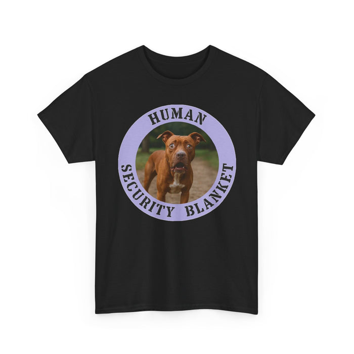 Pit Bull Human Security Blanket T-Shirt — Funny Dog Photo Tee for Dog Lovers
