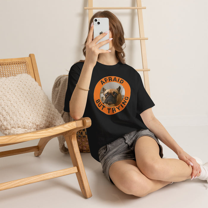 Afraid But Trying Pug Tee — Cute Encouragement Dog T-Shirt