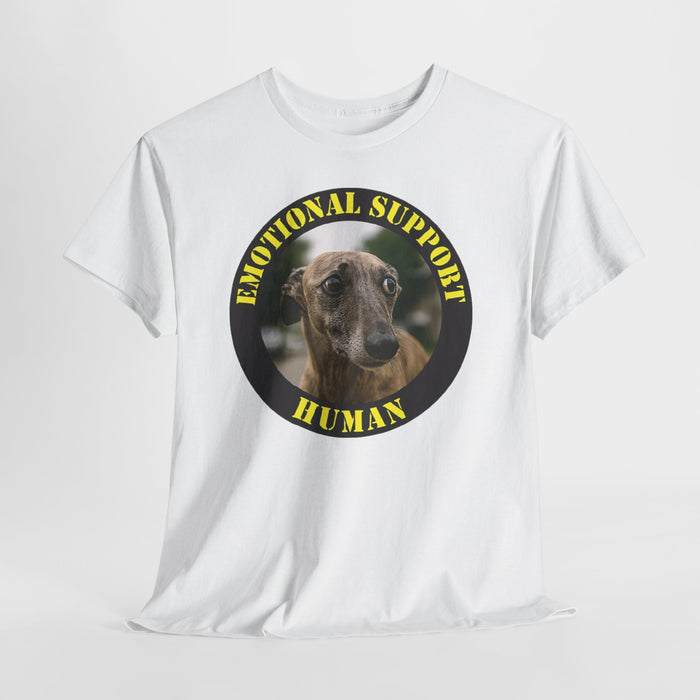 Emotional Support Human Tee — Cute Greyhound Photo Graphic Shirt