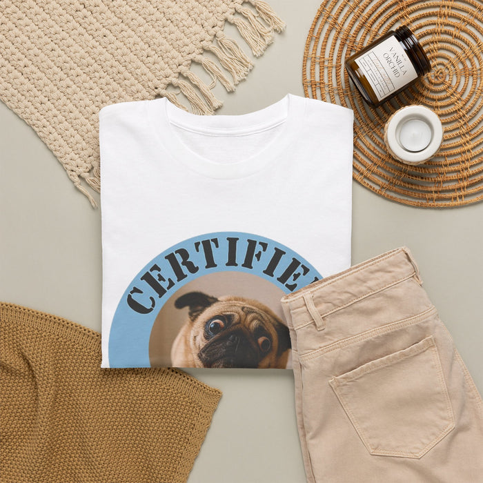 T-Shirt — "Certified Velcro Dog" Pug Graphic Tee