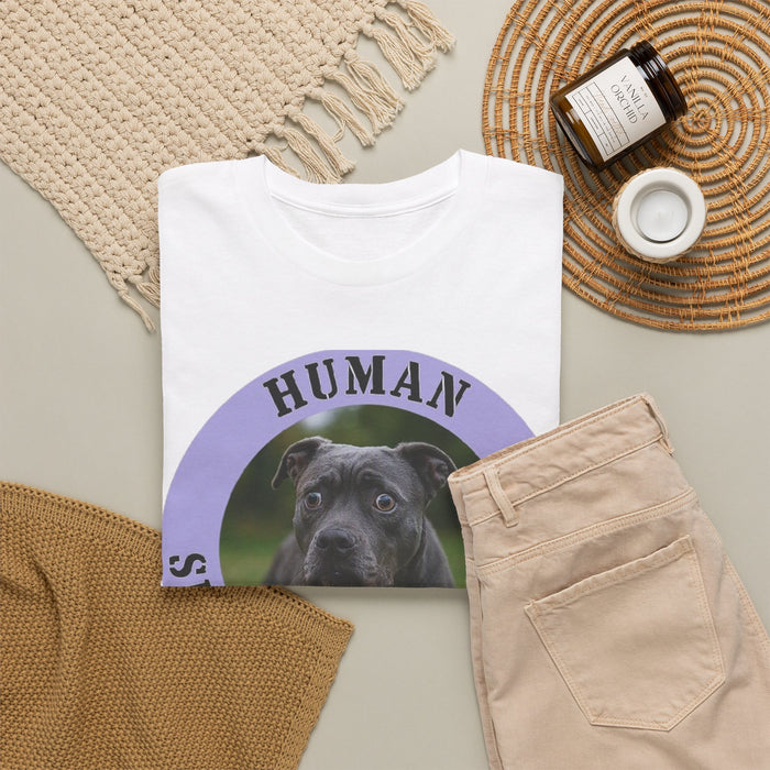 Pit Bull T-Shirt — "Human Security Blanket" Black Dog Photo Tee