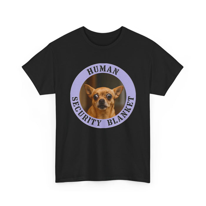 Human Security Blanket Tee — Cute Chihuahua Vintage Badge T‑Shirt