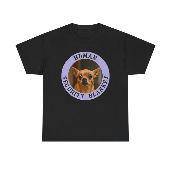 Human Security Blanket Tee — Cute Chihuahua Vintage Badge T‑Shirt